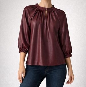 Versona Burgundy Keyhole Faux Leather Top
